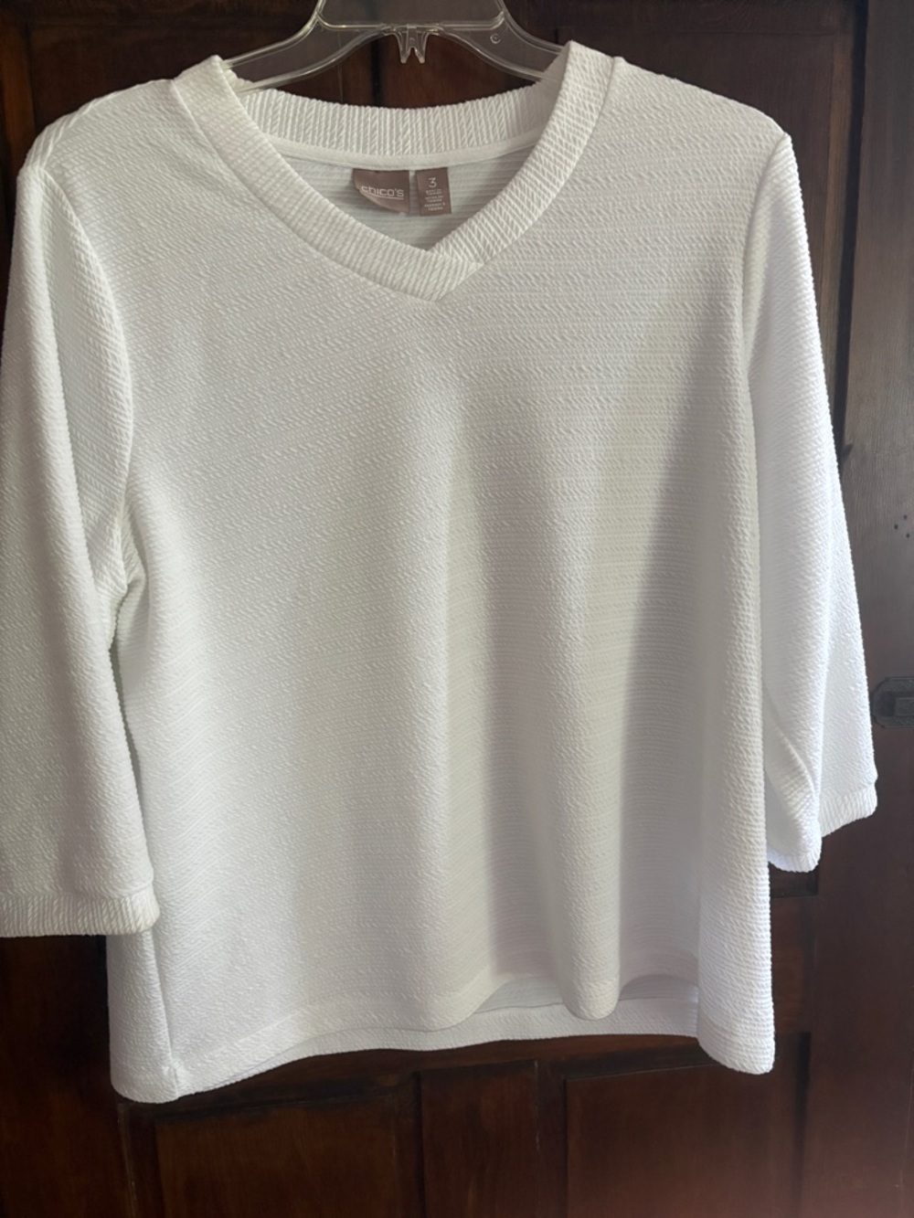 Chico's White Textured V-Neck Long Sleeve Top